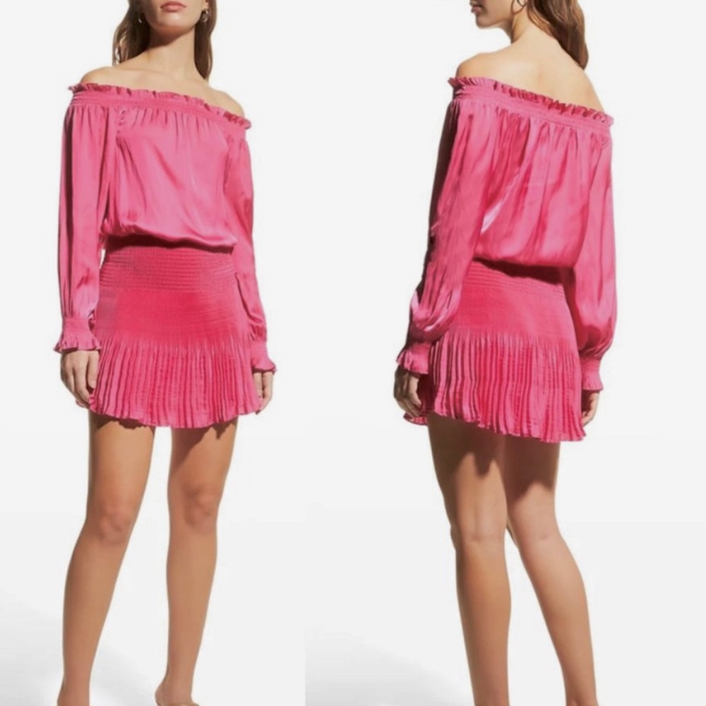 Ramy Brook Lillie Shiny Off-Shoulder Mini Dress